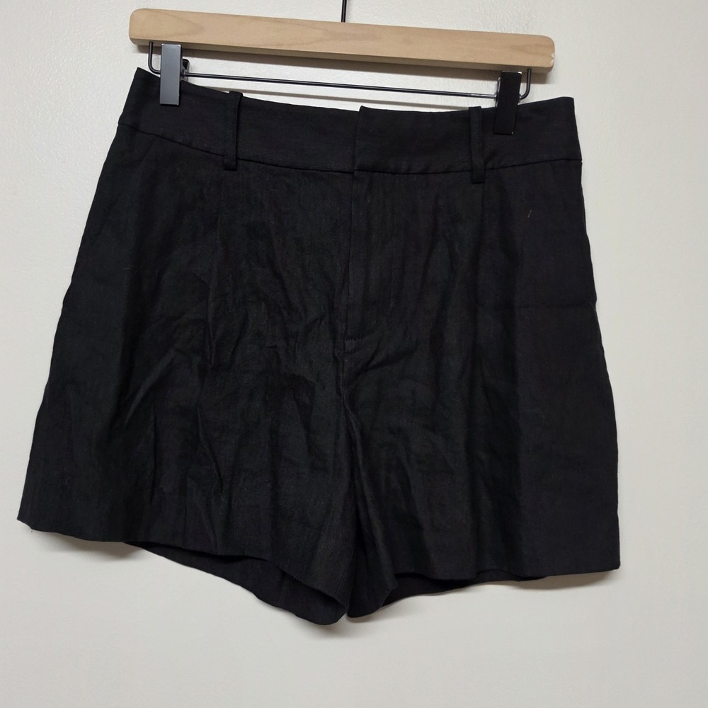 Alice + Olivia Black Linen Blend Pleated High Rise Shorts Women Sz 6 Dressy Chic